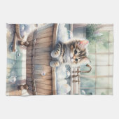 かわいいバブリー子猫バスタイム キッチンタオル (横)