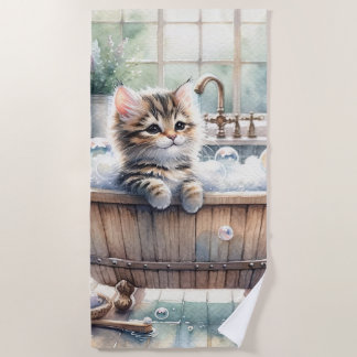 かわいいバブリー子猫バスタイム ビーチタオル