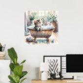 かわいいバブリー子猫バスタイム ポスター (ホームオフィス)