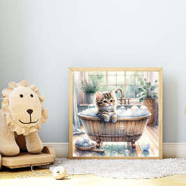 かわいいバブリー子猫バスタイム ポスター