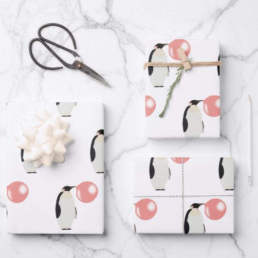 かわいいバブルガムペンギン吹のバブル ラッピングペーパーシート (正面)