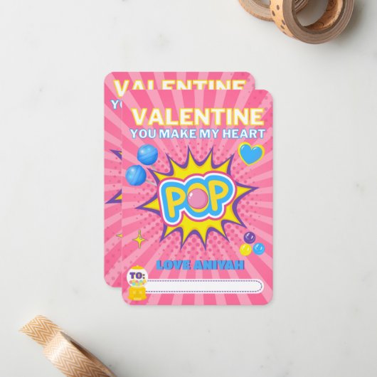 かわいいバブルガム教室バレンタイン写真 ノートカード (正面/裏面インサイチュ)