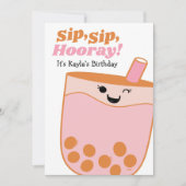 かわいいバブルティーガールズバースデーパーティー 招待状 (正面)