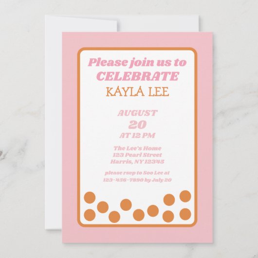 かわいいバブルティーガールズバースデーパーティー 招待状 (裏面)