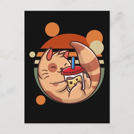 かわいいバブルティーキャットレトロ子猫 ポストカード (正面)