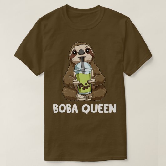 かわいいバブルティークイーン – Sloth Boba Tea 1202 Tシャツ (デザイン正面)
