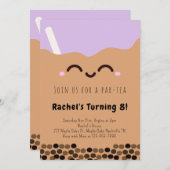 かわいいバブルティーパー茶誕生日招待状 招待状 (正面/裏面)