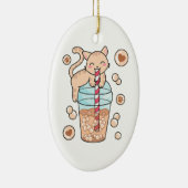 かわいいバブルティー猫日本のアニメの愛人 セラミックオーナメント (右)