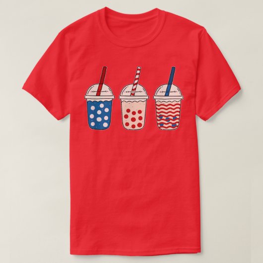 かわいいバブルティー赤白青米国国旗4日 Tシャツ (デザイン正面)