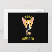 かわいいバブルティー ボバミルクティー アニメ コーギー ポストカード (正面/裏面)