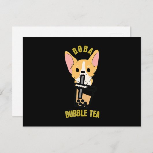 かわいいバブルティー ボバミルクティー アニメ コーギー ポストカード (正面/裏面)