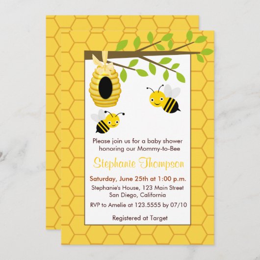 かわいいバブルハチのベビーシャワー招待状 招待状 (正面/裏面)