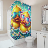 「かわいいバブルバスゴムアヒル」 シャワーカーテン (インサイチュ)