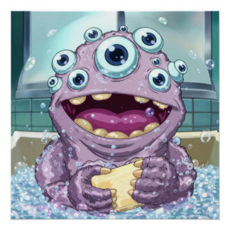 かわいいバブルモンスターポスターウォールアートキッズバスタイム ポスター