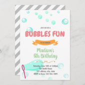 かわいいバブル楽しいパーティーの招待状 招待状 (正面/裏面)