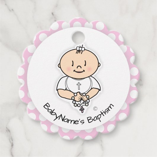 かわいいバプテスギフトラベル – 漫画男の赤ちゃん フェイバータグ (正面)