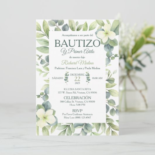 かわいいバプテスマと最初の誕生日グリーン離れ 招待状 (スタンド正面)
