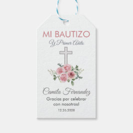 かわいいバプテスマと最初の誕生日ピンクのバラが好き ギフトタグ