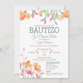 かわいいバプテスマと最初の誕生日水彩花 招待状 (正面)