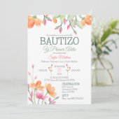 かわいいバプテスマと最初の誕生日水彩花 招待状 (スタンド正面)