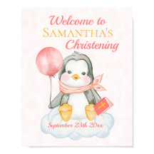 かわいいバプテスムウォーターカラーベビーペンギンピンクウェルカム