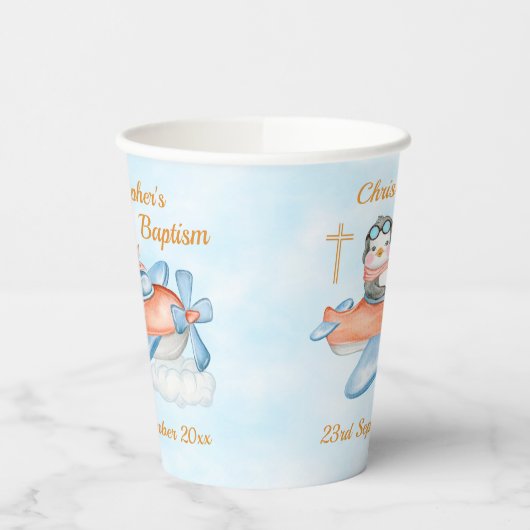 かわいいバプテスムウォーターカラーベビーペンギン飛行機 紙コップ (左)