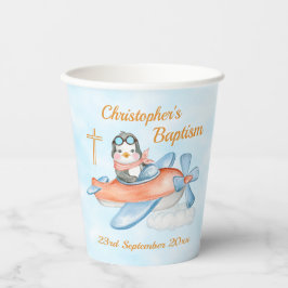 かわいいバプテスムウォーターカラーベビーペンギン飛行機 紙コップ