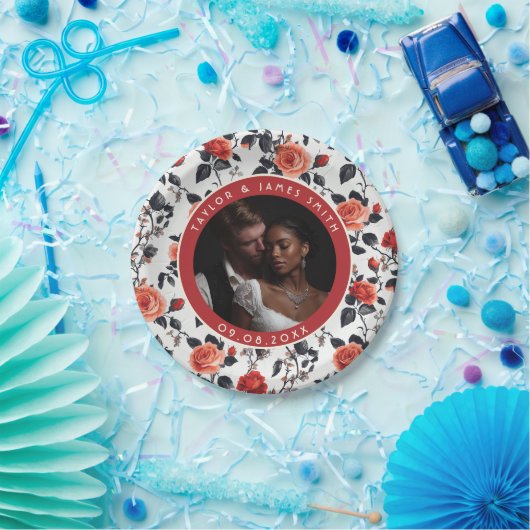 かわいいバラの緑のプレートシンプルのための結婚S ペーパープレート (パーティー)