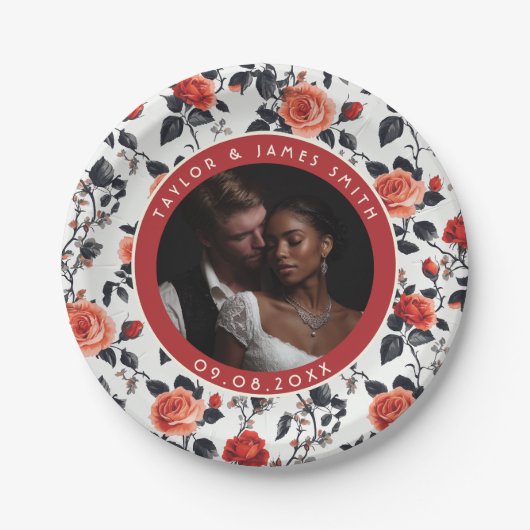 かわいいバラの緑のプレートシンプルのための結婚S ペーパープレート (正面)