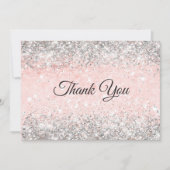 かわいいバラピンクの偽の銀の輝きのモノグラム サンキューカード (正面)