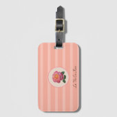 かわいいバラフラワーオンコーラルピンクストライプの ラゲッジタグ (正面縦)