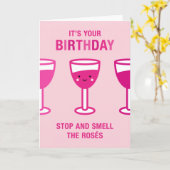 かわいいバラワイン誕生日 カード (黄色い花)