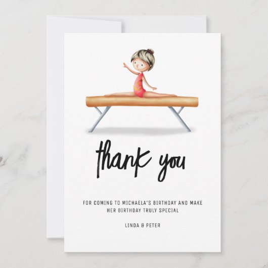 かわいいバランスビーム体操の誕生日 サンキューカード (正面)