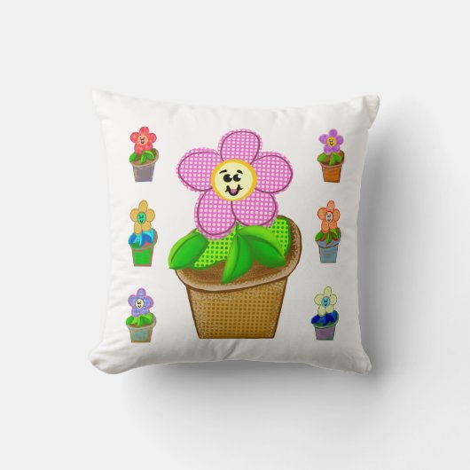 かわいいバラ色のポッテッドフラワーズスクエア装飾用クッション クッション (正面)