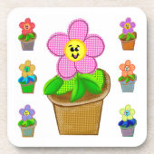 かわいいバラ色のポッテッドフラワーズ飲料用コースター コースター (正面)