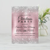 かわいいバラ赤面シルバーフェイクグリッタークリスマス 招待状 (スタンド正面)