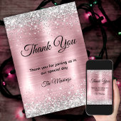 かわいいバラ赤面シルバーフェイクグリッター感謝していユー カード