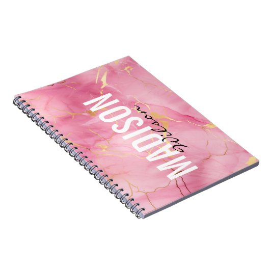 かわいいバラ赤面ピンクフェイクグリッターマーブルモノグラム ノートブック (右側)