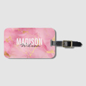 かわいいバラ赤面ピンクフェイクグリッターマーブルモノグラム ラゲッジタグ (正面横)