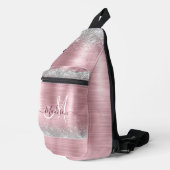 かわいいバラ赤面銀フェイクグリッターモノグラム スリングバッグ (右コーナー)