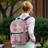かわいいバラ赤面銀フェイクグリッターモノグラム プリントバックパック