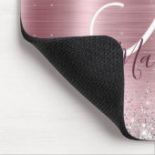 かわいいバラ赤面銀フェイクグリッターモノグラム マウスパッド (コーナー)