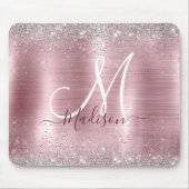 かわいいバラ赤面銀フェイクグリッターモノグラム マウスパッド (正面)