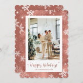 かわいいバラ金ゴールドスノーウィフォトホリデー シーズンカード (正面/裏面)