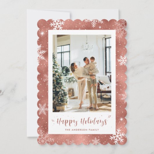 かわいいバラ金ゴールドスノーウィフォトホリデー シーズンカード (正面)