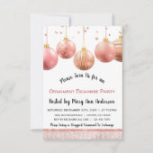 かわいいバラ金ゴールドスパークルオーナメント交換パーティー 招待状 (正面)