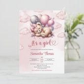 かわいいバラ金ゴールドテディベア眠っている女の子だ 招待状 (スタンド正面)