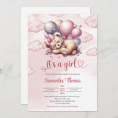 かわいいバラ金ゴールドテディベア眠っている女の子だ 招待状 (正面/裏面)