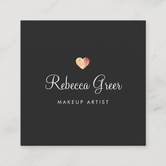 かわいいバラ金ゴールドハートブラック美しいコンサルタント スクエア名刺 (正面)