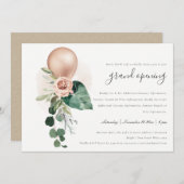 かわいいバラ金ゴールドバルーンフローラグランドオープニング招待状 サンキューカード (正面/裏面)